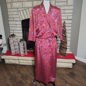 Vintage Connections Floral Red Silky Dress Size 10